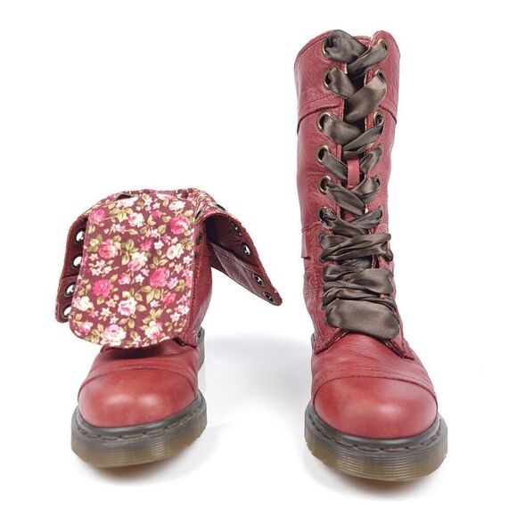 Dr. Martens Shoes - Dr. Martens Pink TRIUMPH 1914 W Ribbon Lace Leather Fold Down Boots 6 90s Grunge